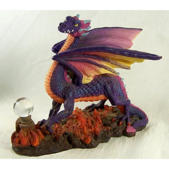 Summit Collection Purple Dragon Walking on Fire Figurine With Crystal Ball Resin - Picture 1 of 9
